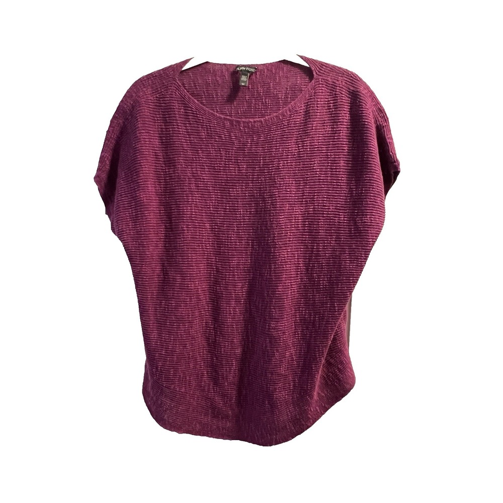 Eileen Fisher Women's S Purple Knit Scoop Neck Short Sleeve Pullover Sweater
